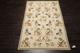 6x9 Ivory, Green, Blue Color Hand Woven Needlepoint Wool Traditional Oriental Rug